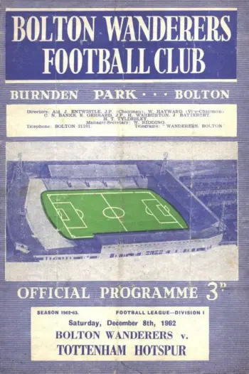 Spurs v Bolton Wanderers (08 Dec 1962) Programme