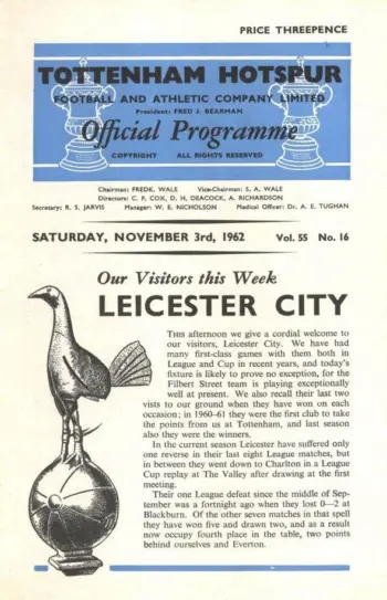 Spurs v Leicester City (03 Nov 1962) Programme