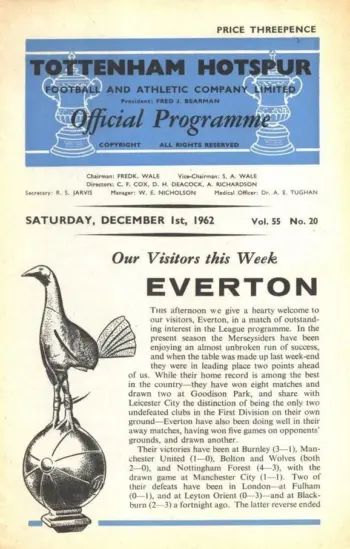 Spurs v Everton FC (01 Dec 1962) Programme