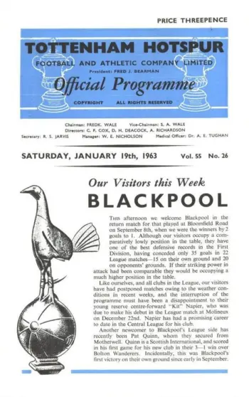 Spurs v Blackpool FC (19 Jan 1963) Programme