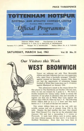 Spurs v West Bromwich Albion (02 Mar 1963) Programme