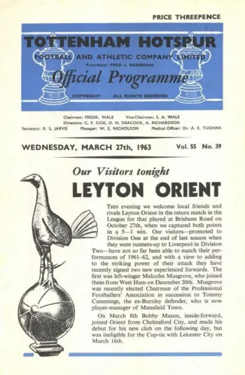 Spurs v Leyton Orient (27 Mar 1963) Programme