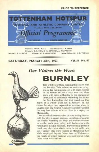 Spurs v Burnley FC (30 Mar 1963) Programme