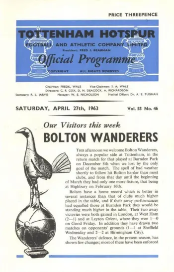 Spurs v Bolton Wanderers (27 Apr 1963) Programme