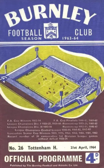 Spurs v Burnley FC (21 Apr 1964) Programme