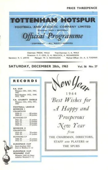 Spurs v West Bromwich Albion (28 Dec 1963) Programme