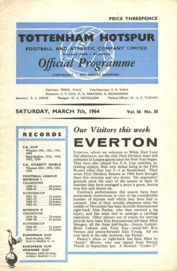 Spurs v Everton FC (07 Mar 1964) Programme
