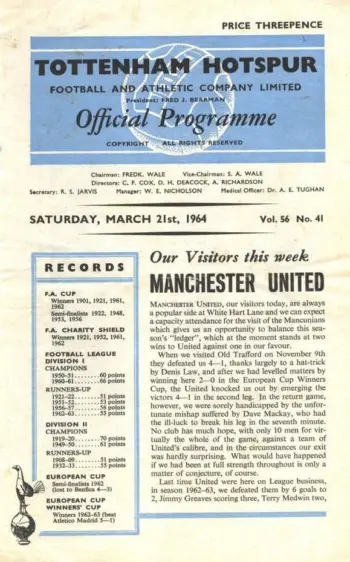 Spurs v Manchester United (21 Mar 1964) Programme