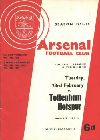 Spurs v Arsenal FC (23 Feb 1965) Programme