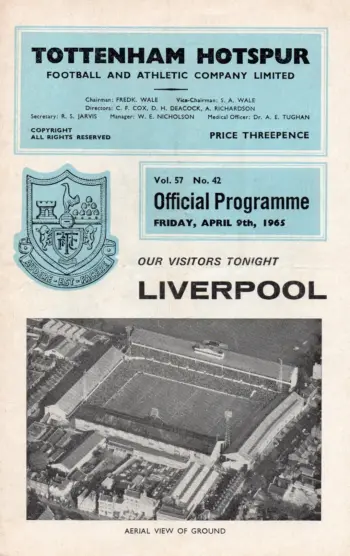 Spurs v Liverpool FC (09 Apr 1965) Programme