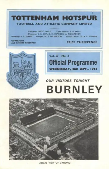 Spurs v Burnley FC (02 Sep 1964) Programme