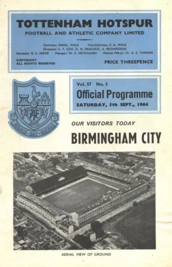 Spurs v Birmingham City (05 Sep 1964) Programme