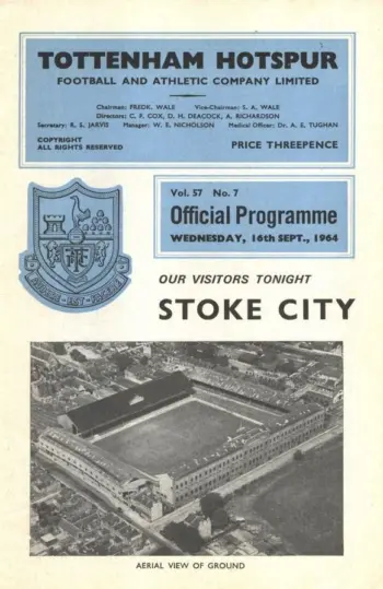 Spurs v Stoke City (16 Sep 1964) Programme