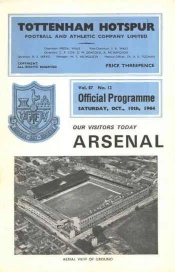 Spurs v Arsenal FC (10 Oct 1964) Programme