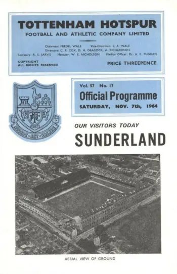 Spurs v Sunderland AFC (07 Nov 1964) Programme