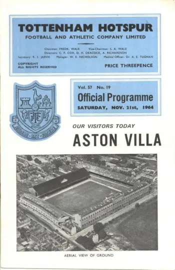 Spurs v Aston Villa (21 Nov 1964) Programme