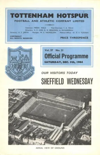 Spurs v Sheffield Wednesday (05 Dec 1964) Programme