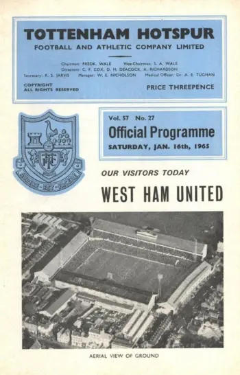 Spurs v West Ham United (16 Jan 1965) Programme