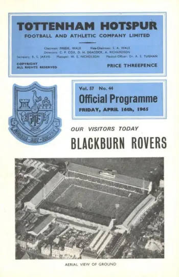 Spurs v Blackburn Rovers (16 Apr 1965) Programme
