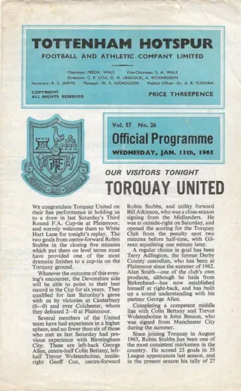 Spurs v Torquay United (18 Jan 1965) Programme