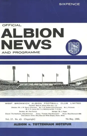 Spurs v West Bromwich Albion (07 May 1966) Programme