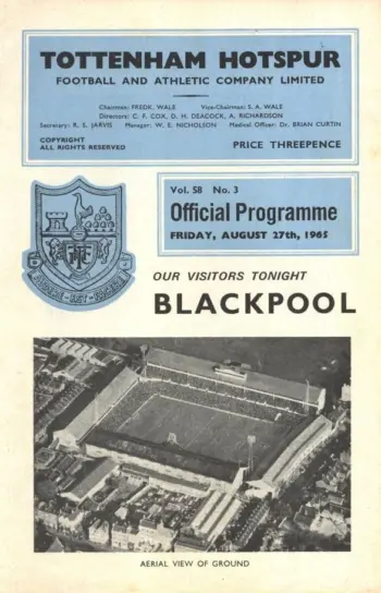 Spurs v Blackpool FC (27 Aug 1965) Programme