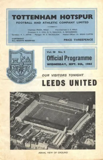 Spurs v Leeds United (08 Sep 1965) Programme
