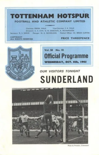 Spurs v Sunderland AFC (06 Oct 1965) Programme