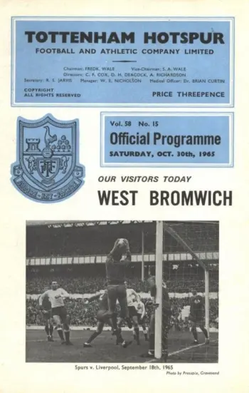 Spurs v West Bromwich Albion (30 Oct 1965) Programme