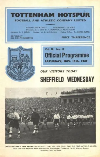 Spurs v Sheffield Wednesday (13 Nov 1965) Programme
