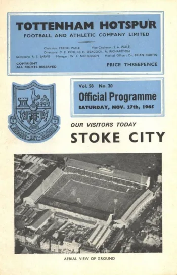 Spurs v Stoke City (27 Nov 1965) Programme