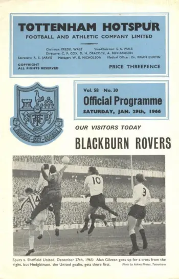 Spurs v Blackburn Rovers (29 Jan 1966) Programme