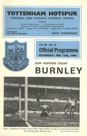 Spurs v Burnley FC (12 Feb 1966) Programme