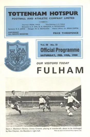 Spurs v Fulham FC (19 Feb 1966) Programme