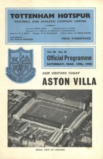 Spurs v Aston Villa (19 Mar 1966) Programme