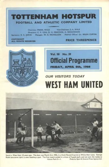 Spurs v West Ham United (08 Apr 1966) Programme