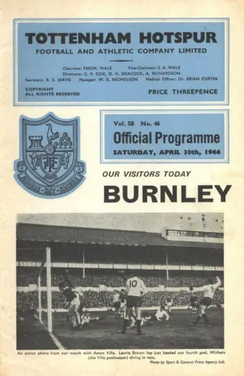 Spurs v Burnley FC (30 Apr 1966) Programme