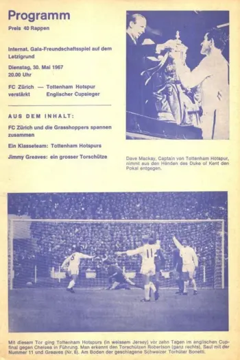 Spurs v FC Zürich (30 May 1967) Programme