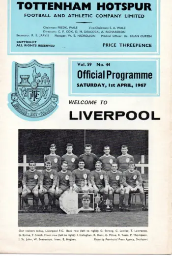 Spurs v Liverpool FC (01 Apr 1967) Programme