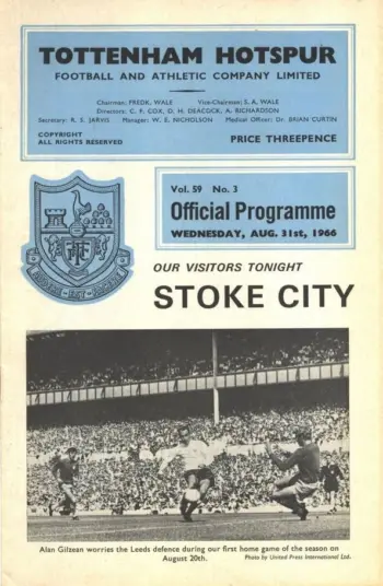 Spurs v Stoke City (31 Aug 1966) Programme