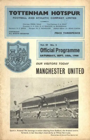 Spurs v Manchester United (10 Sep 1966) Programme