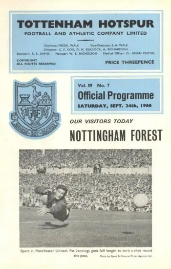 Spurs v Nottingham Forest (24 Sep 1966) Programme