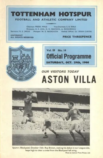 Spurs v Aston Villa (29 Oct 1966) Programme