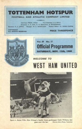 Spurs v West Ham United (12 Nov 1966) Programme
