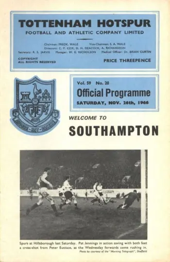 Spurs v Southampton FC (26 Nov 1966) Programme