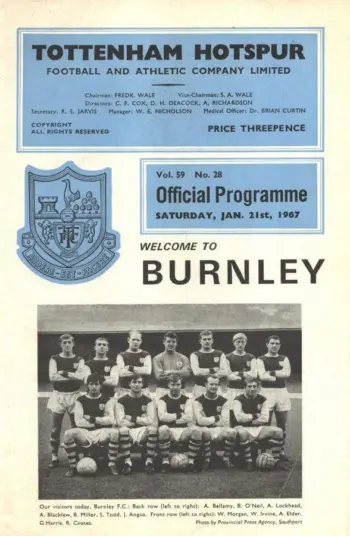 Spurs v Burnley FC (21 Jan 1967) Programme