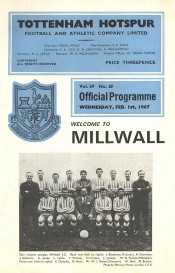 Spurs v Millwall FC (01 Feb 1967) Programme
