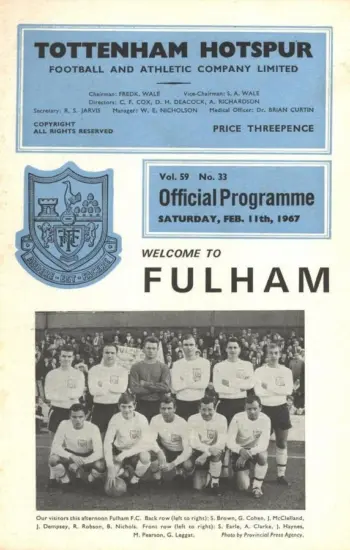 Spurs v Fulham FC (11 Feb 1967) Programme