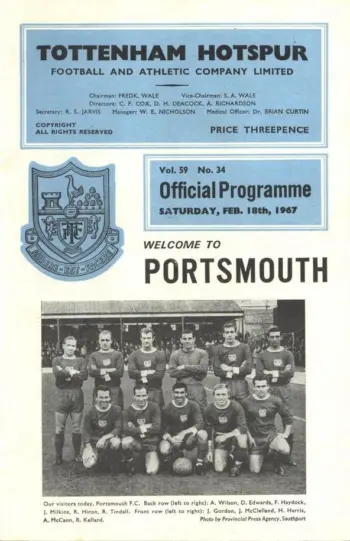 Spurs v Portsmouth FC (18 Feb 1967) Programme