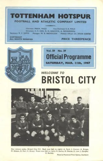 Spurs v Bristol City (11 Mar 1967) Programme